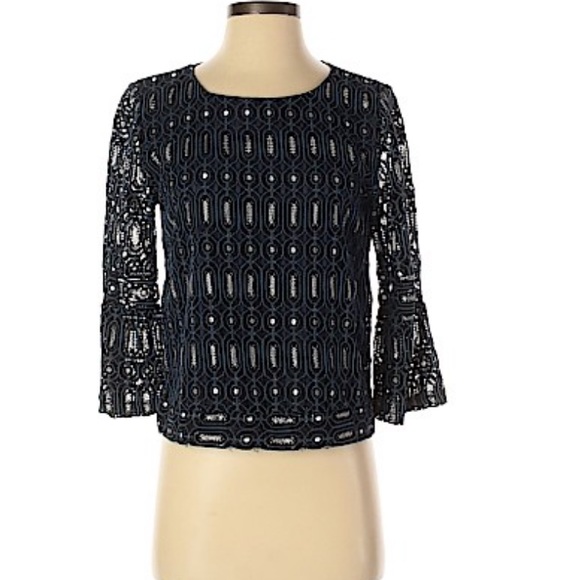 LOFT Tops - Ann Taylor LOFT 3/4 Sleeve Blouse. Metallic Blue & Silver. Lined . Size Small P.